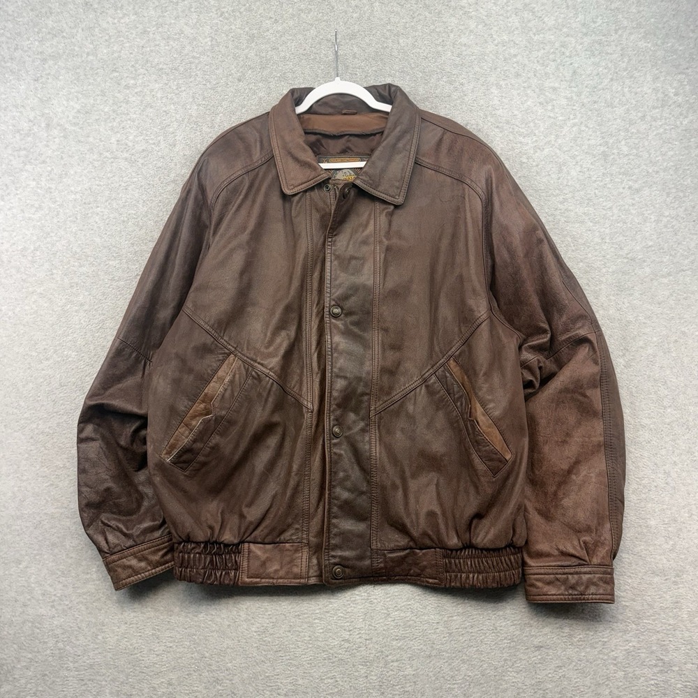 Vintage Adventure Bound Leather Heavy Bomber Jacket Men XLT Brown By Wilsons